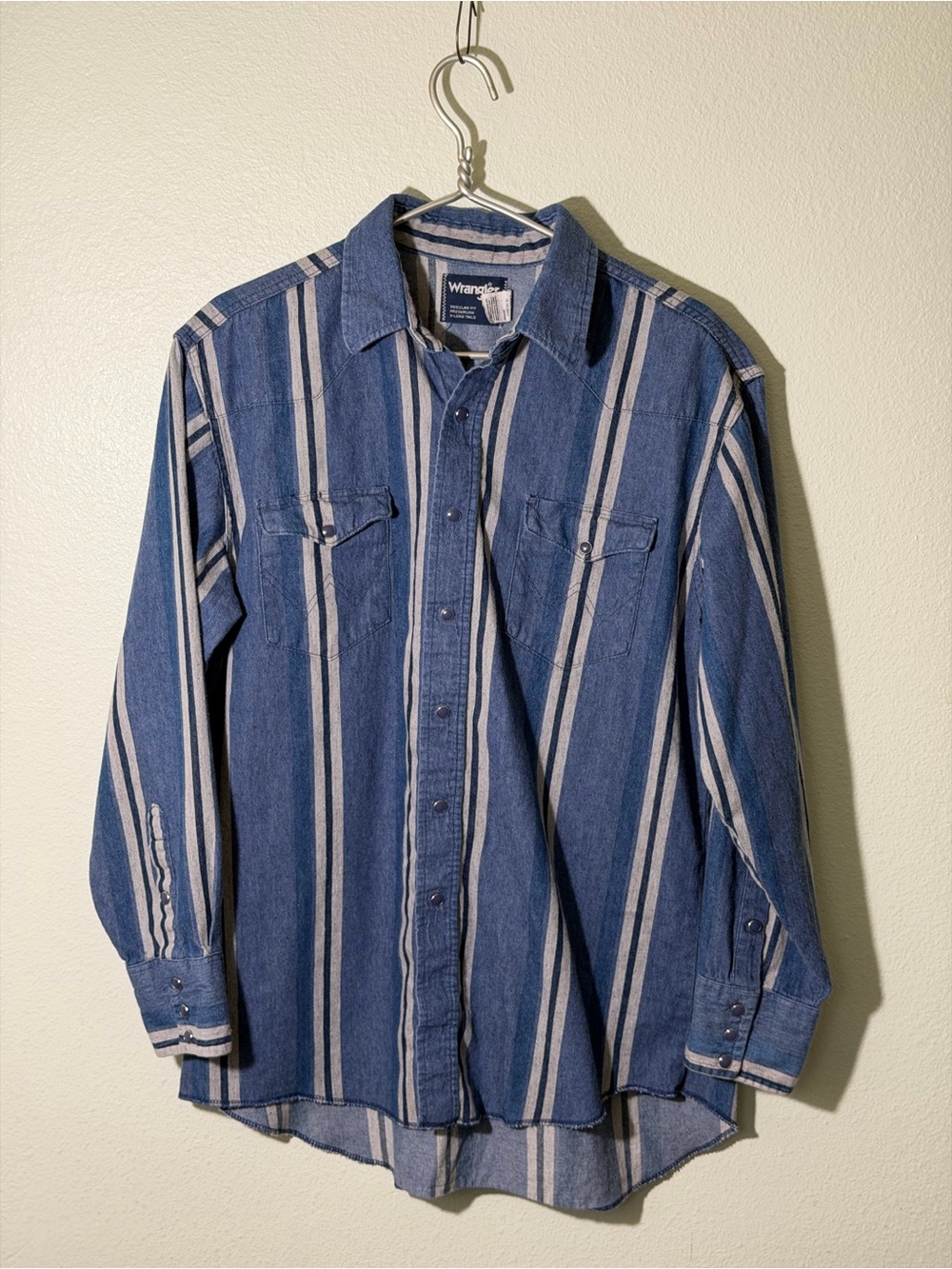 Wrangler Vintage 90s Pearl Snap Western Brushpopper Denim Stripe Shirt Men’s L